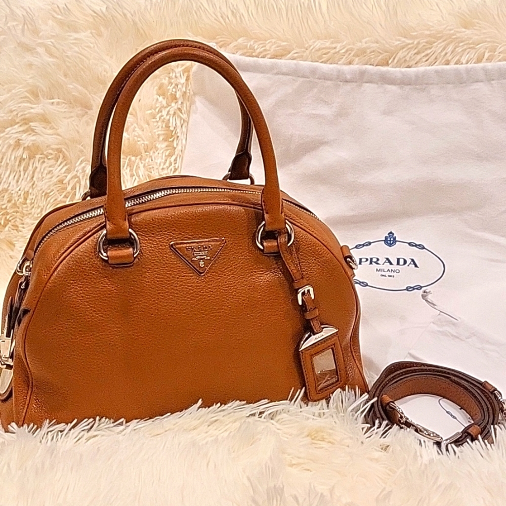 Authentic Prada Convertible Bowling Vitello Daino Medium Weekend/Travel Bag